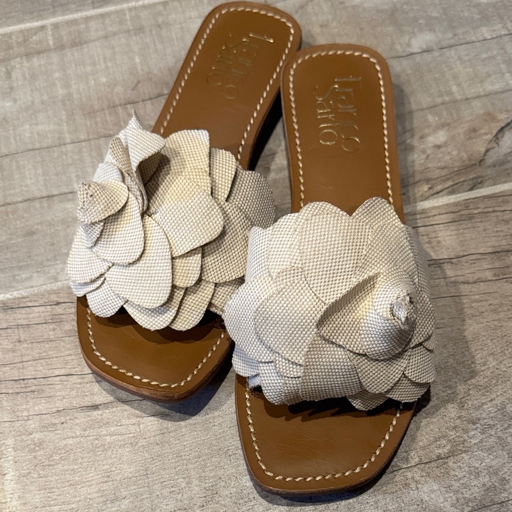 Franco Sarto Tan Floral Slide Sandals